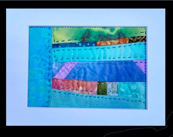 Tidepool Strata – Textural Blue Patchwork Mini Quilt