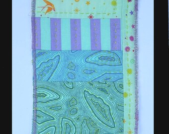 Layers of Time – Abstract Topographic Mini Quilt in Indigo and Gold