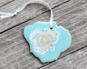 Kauai Hawaii Island Ornament Handmade Ceramic Geode Ornament