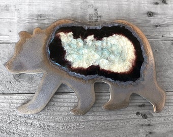 BEAR Trivet: Geode Crackle, Geode Trivet, California Bear, Agate Trivet, Kodiak Bear, BearDecor, Bear Gift, California Republic, Dock 6