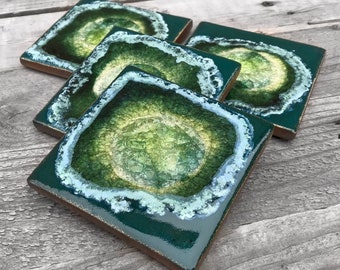 Bluegreen Geode Crackle Coaster: Geode Coaster, Agate Coaster, Celestial Coaster in BLUE GREEN