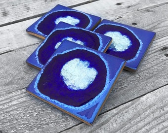 Cobalt Geode Crackle Coaster: Geode Coaster, Agate Coaster, Celestial Coaster in COBALT