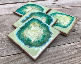Textured Turquoise Geode Crackle Coaster: Geode Coaster, Agate Coaster, Celestial Coaster in TEXTURED TURQUOISE