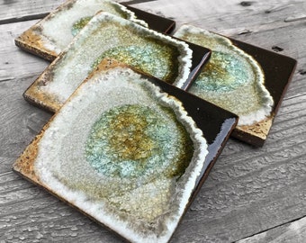 Black & Copper Geode Crackle Coaster: Geode Coaster, Agate Coaster, Celestial Coaster in BLACK and COPPER