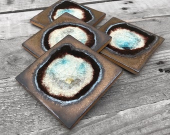 Bronze Geode Crackle Coaster: Geode Coaster, Agate Coaster, Celestial Coaster in BRONZE
