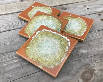 Pumpkin Geode Crackle Coaster: Geode Coaster, Agate Coaster, Celestial Coaster in PUMPKIN