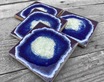 Purple Geode Crackle Coaster: Geode Coaster, Agate Coaster, Celestial Coaster in PURPLE