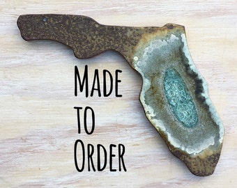 FLORIDA GEODE CRACKLE Trivet: Custom Trivet, Personalized Trivet, State Shaped Trivet, Geode Trivet, Florida Trivet