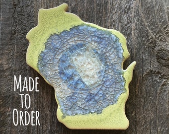 WISCONSIN Geode Crackle Coasters: Custom Coaster, Personalized Coaster, Drink Coaster, Geode Coaster, Personalized Wisconsin Coaster