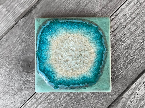 Ceramic Coaster Crackle Glass Coaster Dock 6 Pottery Coaster Crackle Coaster Fused Glass Coaster Agate Coaster Geode Coaster Geode Crackle Coaster Set of 4 in Sienna