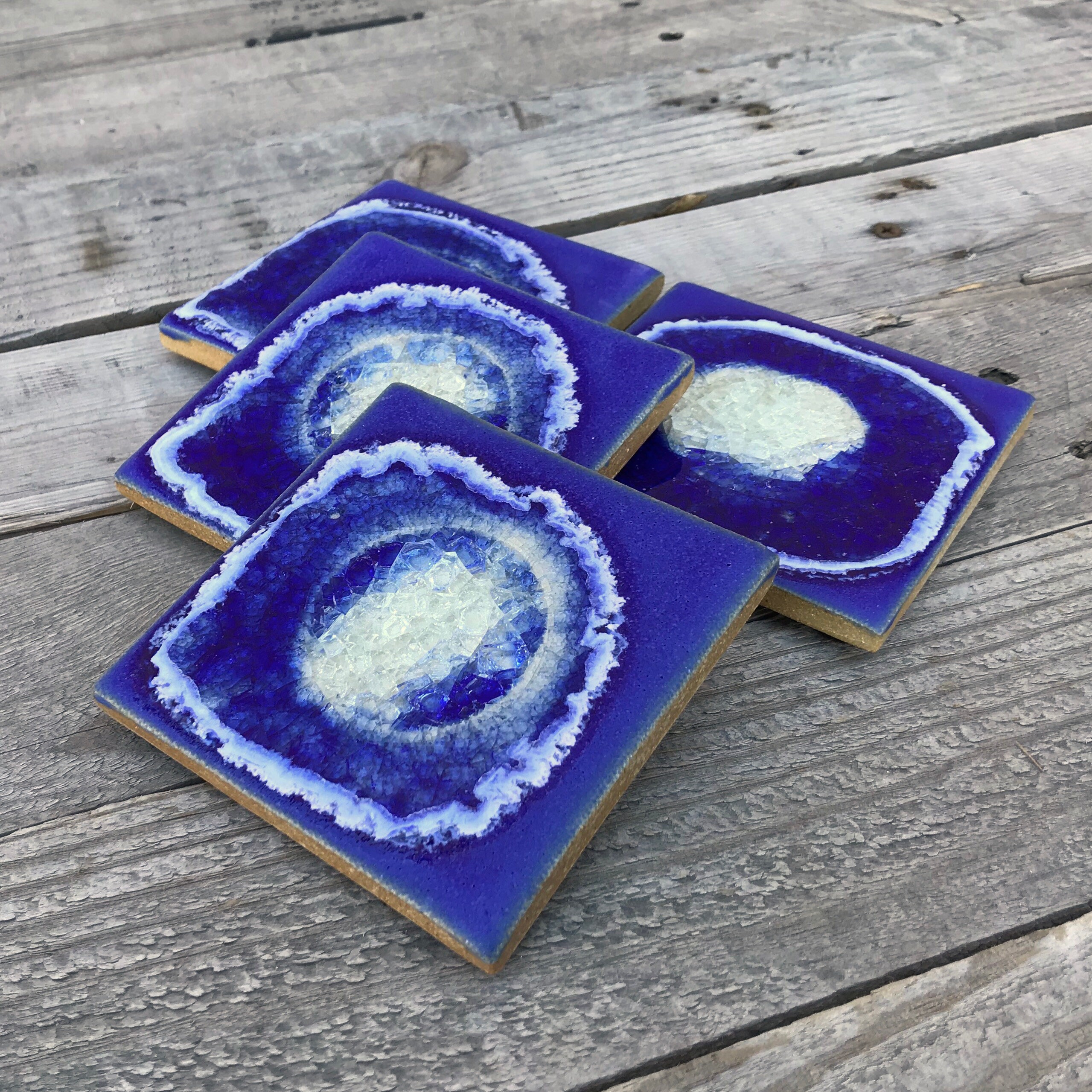 Geode Crackle Coaster Ceramic Drink Coaster Fused Glass Etsy