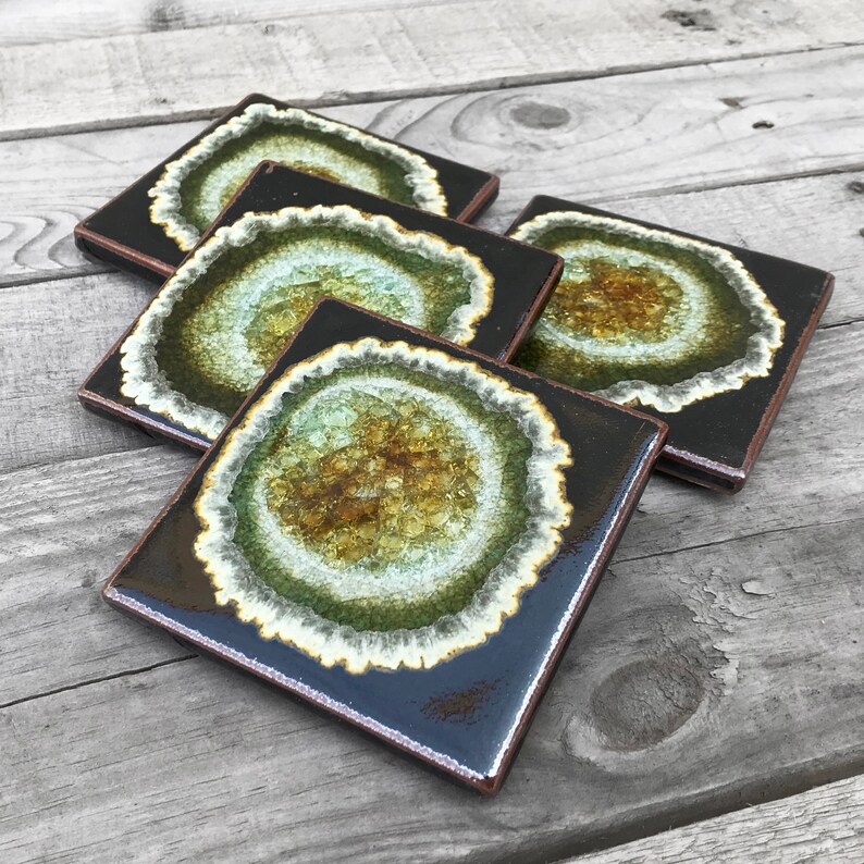 Geode Crackle Coaster Ceramic Drink Coaster Fused Glass Etsy