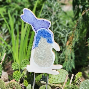 Sitting Rabbit Large Garden Stake Medium Plant Pot Stake Geode Style Ceramic
