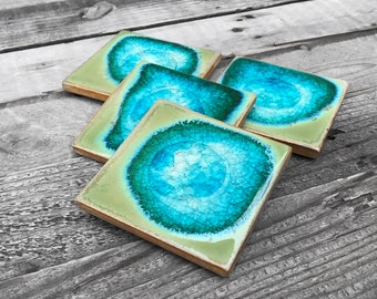 Jade Geode Crackle Coaster: Geode Coaster, Agate Coaster, Celestial Coaster in JADE