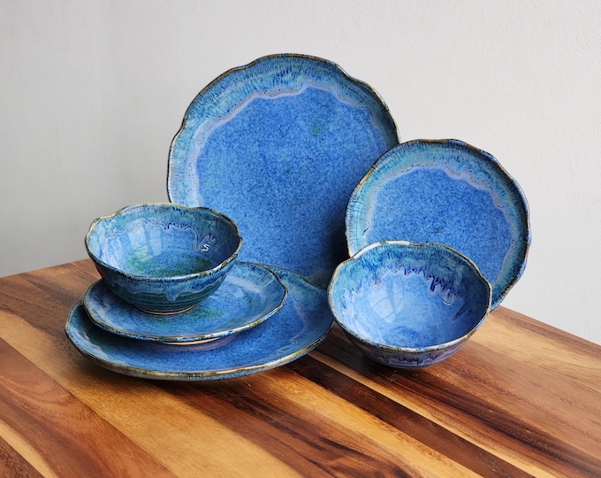 Build Your Own Dinnerware Set Dock 6 Pottery Handmade Ceramic Wavy Edge Style