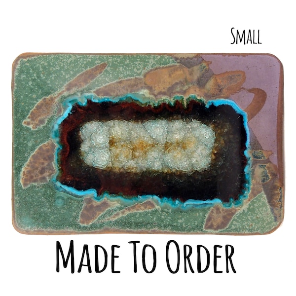 SMALL STRAIGHT RECTANGLE Geode Crackle Tray Made to Order: Fused Glass, Ceramic Tray, Handmade Ceramic Centerpiece, Ceramic Tray, Dock 6