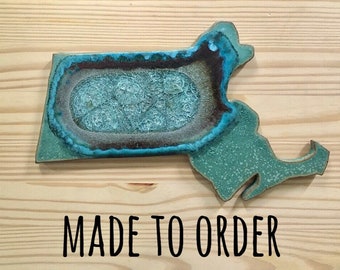 MASSACHUSETTS GEODE CRACKLE Trivet: Custom Trivet, Personalized Trivet, State Shaped Trivet, Geode Trivet, Massachusetts Trivet