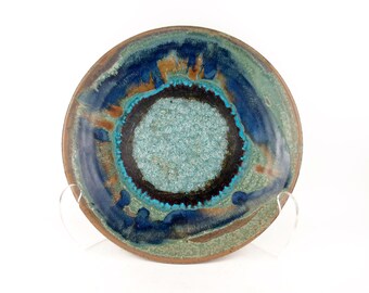 Large plate or platter in sea green with ocean blue accents sparkly fused glass / housewarming gift / beach house / lake house / centerpiece