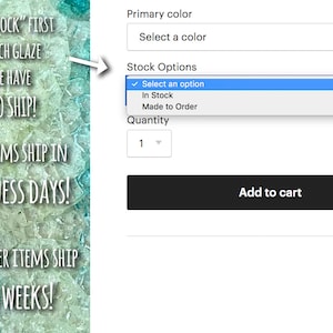 K&ouml;nnte beinhalten: Screenshot einer E-Commerce-Produktseite. Die Seite enth&auml;lt Optionen zur Auswahl einer Prim&auml;rfarbe und Lageroptionen, mit einem Dropdown-Men&uuml;, das "Auf Lager" und "Auf Bestellung" anzeigt. Die Seite hat auch eine Schaltfl&auml;che "In den Warenkorb".