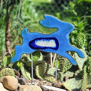 Leaping Rabbit Large Garden Stake Medium Plant Pot Stake Geode Style Ceramic