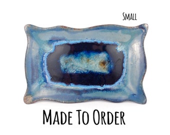 SMALL WAVY RECTANGLE Geode Crackle Tray Made to Order: Fused Glass, Ceramic Tray, Handmade Ceramic Centerpiece, Ceramic Tray, Dock 6