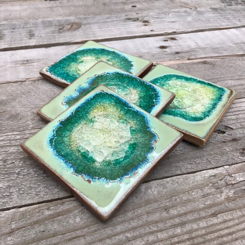 Geode Crackle Coaster Ceramic Drink Coaster Fused Glass Etsy