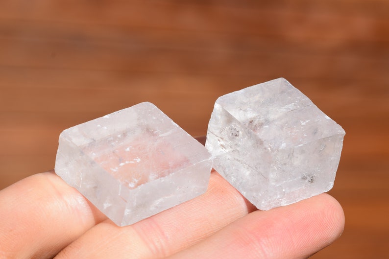 Iceland Spar Megaqhron 2 Optical Calcite Cubes Rough Clear Crystal Viking Sun Stone ~1 Inch Geometric Crystals Natural Minerals
