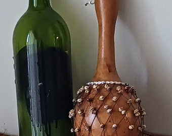 West African-style netted gourd rattle (Ewe axatse): medium-small