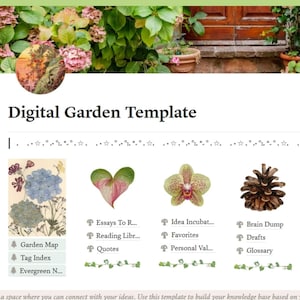 Digital Garden Notion Template | Cottagecore Knowledge System, Second Brain, Evergreen Notes & Creative Archive