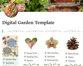 Digital Garden Notion Template | Cottagecore Knowledge System, Second Brain, Evergreen Notes & Creative Archive