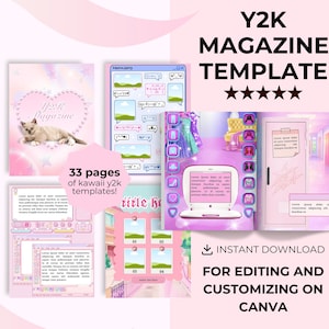 Kawaii Y2K Magazine Template | Pastel Webcore Zine, Scrapbook Canva Design (Digital Download)
