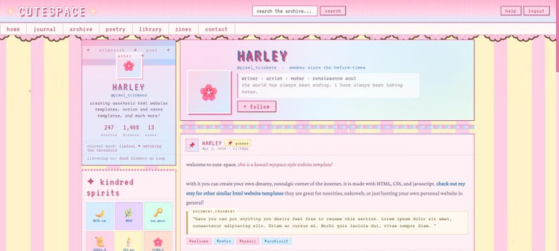 Kawaii Website Template HTML: Y2K Myspace Webcore Pastel Indie Web ...
