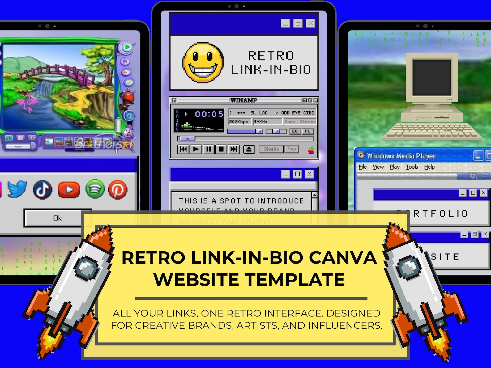 Retro Link in Bio Website Template | Cyber Webcore Y2K Canva Mobile ...