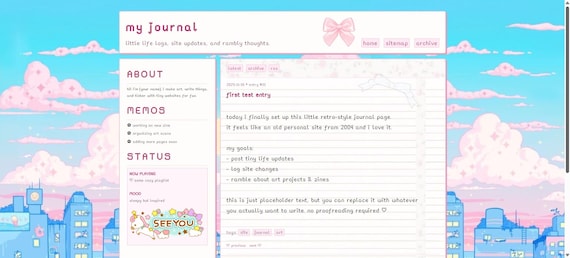 Kawaii Website Template HTML CSS Neocities Whimsical Y2k Retro Pixel Anime Pastel
