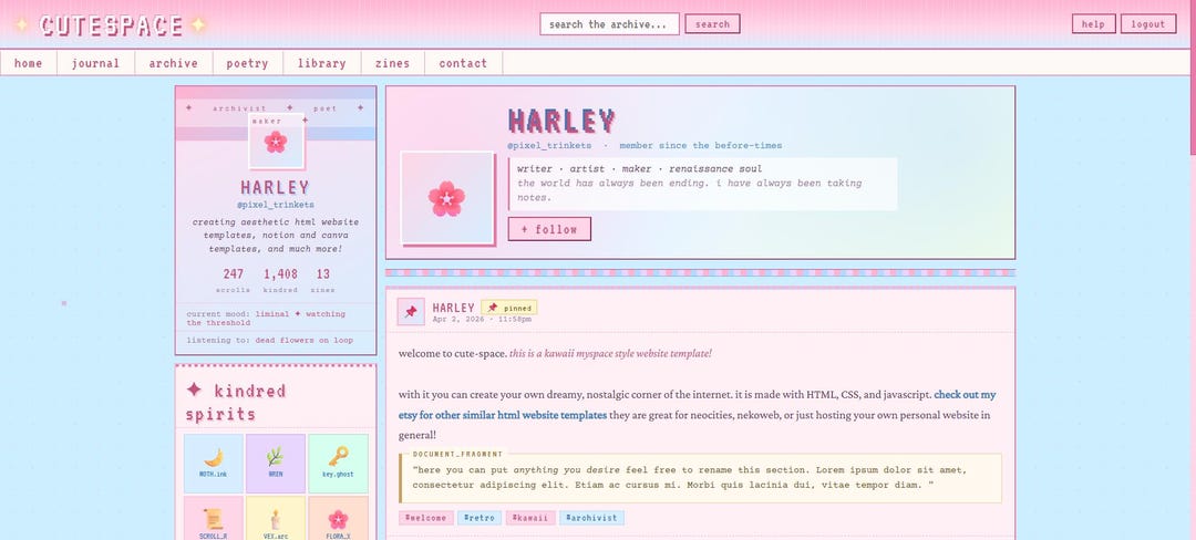 Kawaii Website Template HTML: Y2K Myspace Webcore Pastel Indie Web ...