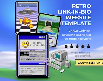 Retro Link in Bio Website Template | Cyber Webcore Y2K Canva Mobile Site