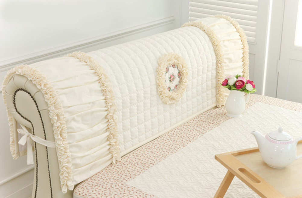 Cotton Bed Headboard Slipcover w Ties Quilted Hood Cover Etsy