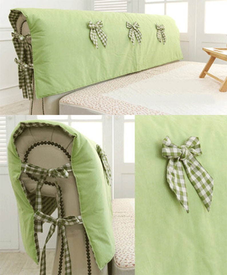 Check Cotton Bed Headboard Slipcover Quilted Hood Head Cover Etsy