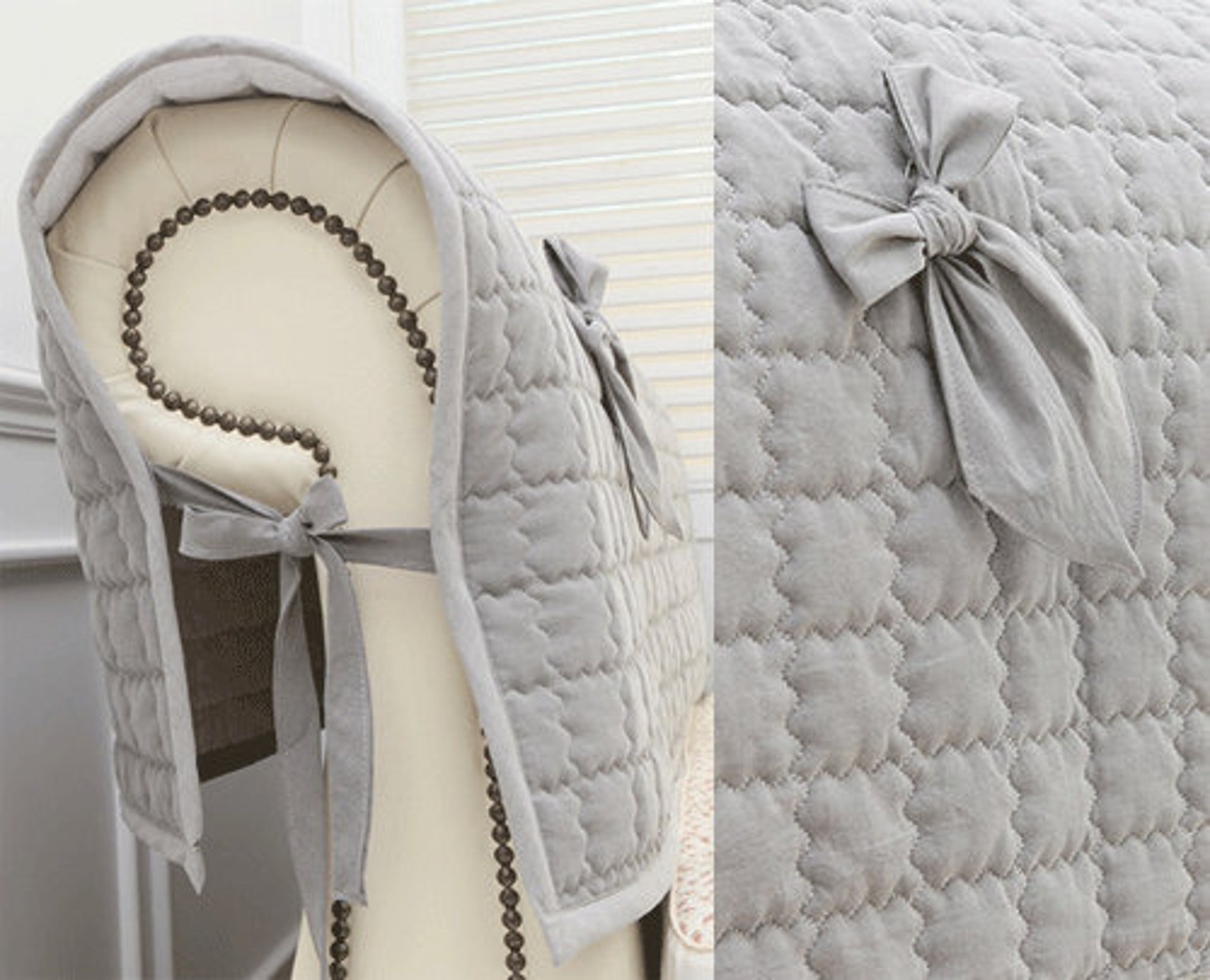 Cotton Bed Headboard Slipcover w Ties Quilted Hood Cover Etsy