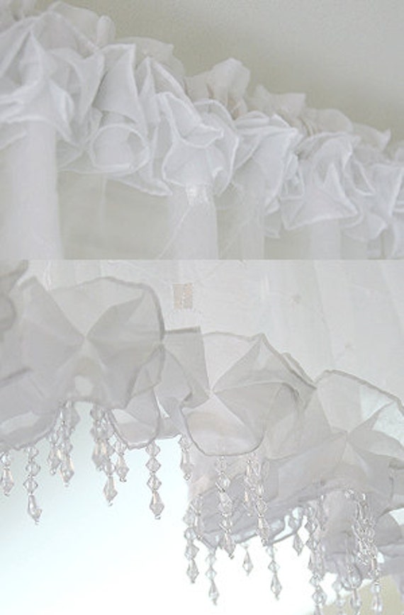 White Beads Valance Curtain Sheer Window Kitchen Waverly Drape Etsy