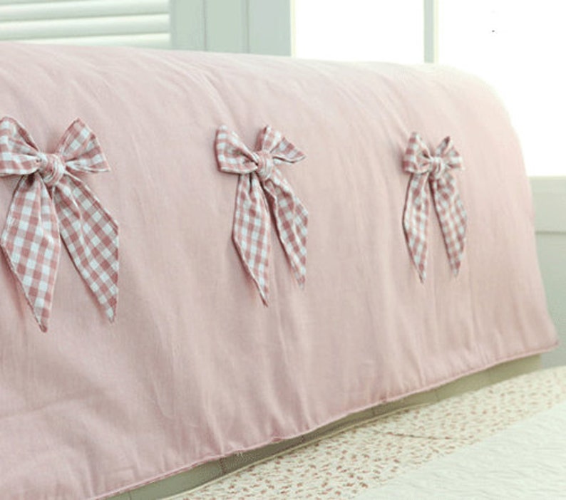 Check Cotton Bed Headboard Slipcover Quilted Hood Head Cover Etsy