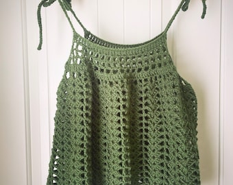 Pine Green Crochet Crop Tank Top