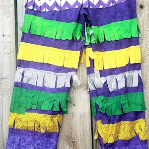mardi gras pants with fringe