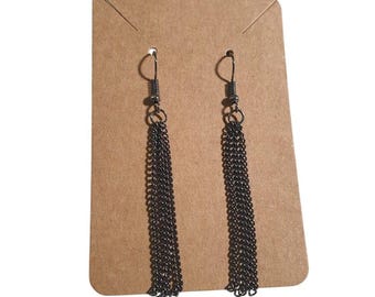 Black Chain Tassel Drop Earrings Lightweight Dangling Jewelry Gift Women Gift