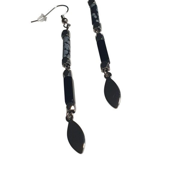 Black Hematite Snowflake Obsidian Dangle Earrings… - image 2