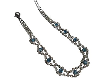 Rhinestone Crystal Bracelet Blue Stones Adjustable Chain Lobster Clasp