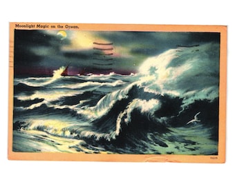 Moonlight Magic On Ocean Vintage Postcard Ocean City 1957 Postmarked Coastal