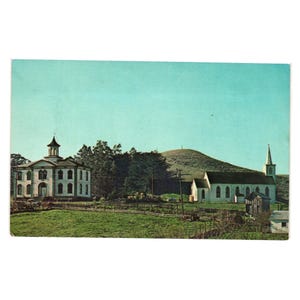 Cartão postal vintage Bodega California Marcos históricos Igreja de Santa Teresa Escola Potter