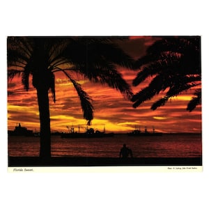 Vintage Florida Evening Sunset Carte postale John Hinde Original Cargo Ships Bateaux