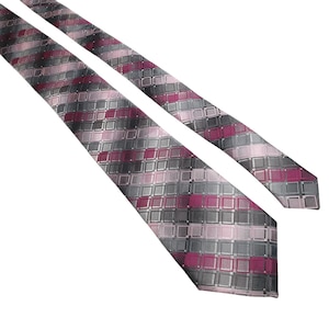 Vintage Van Heusen Männer Pink Grau Polyester Geometrische Krawatte Büroarbeit Papa Geschenk